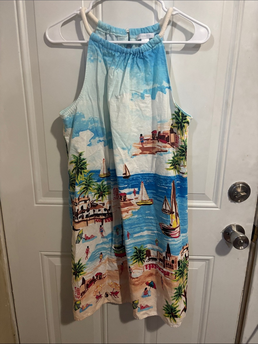 London Times Sky Blue and Cream Halter Beach Dress